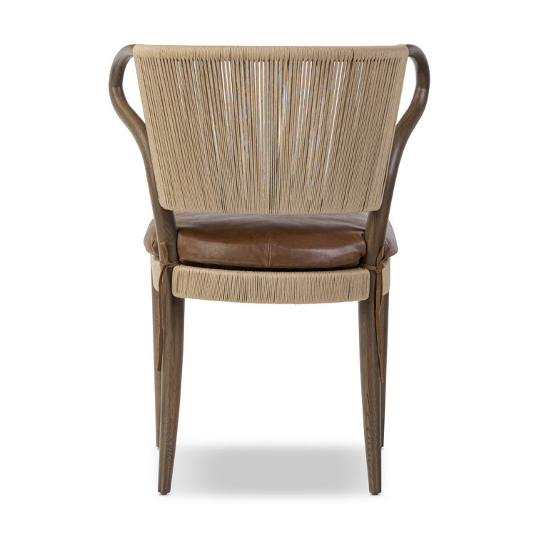 Mahogany Leather and Wood Side Chair with Rush Back