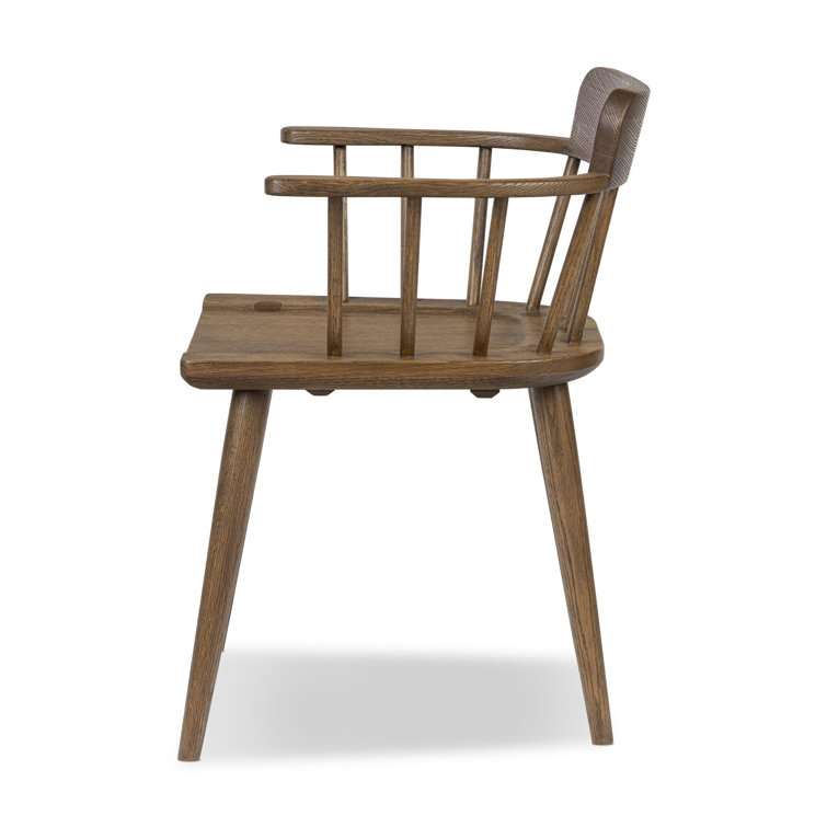 Almond Oak Upholstered Windsor Arm Chair with Slat Back
