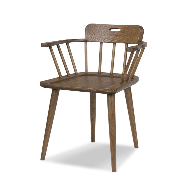 Almond Oak Upholstered Windsor Arm Chair with Slat Back