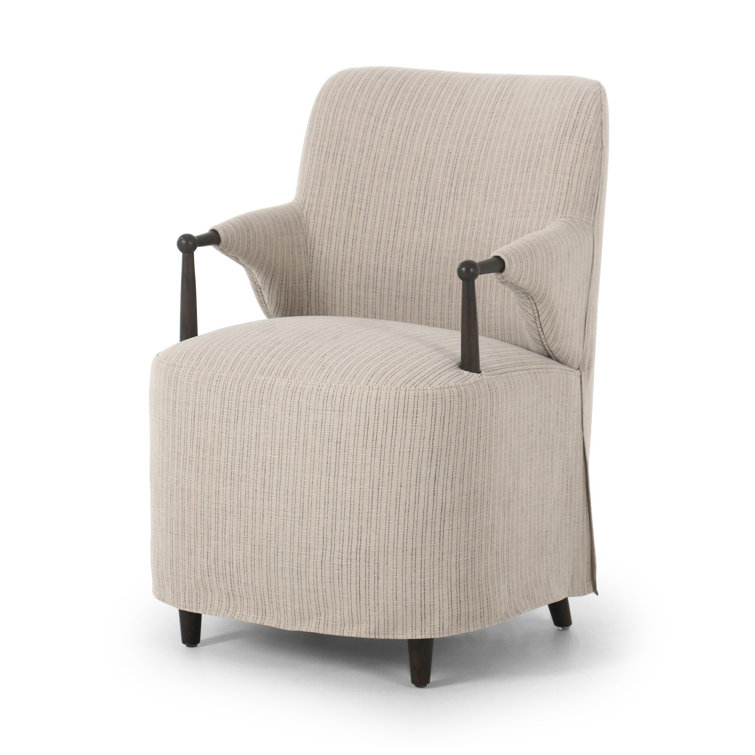 Laine Navy Upholstered Linen Arm Chair with Wood Frame