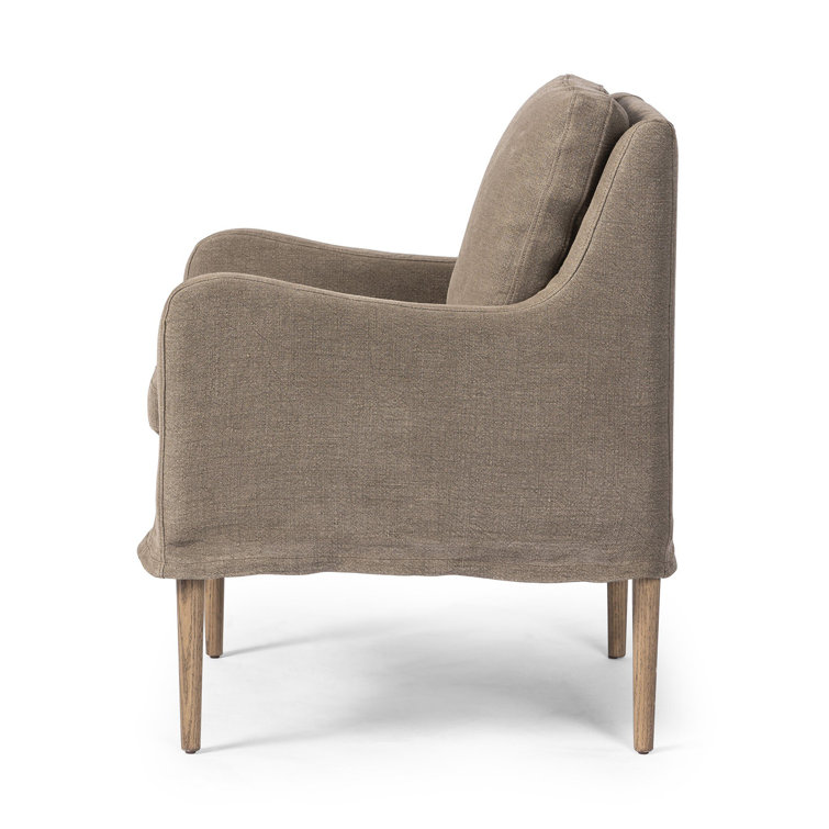 Coffee Linen Upholstered Arm Chair with Wood Legs