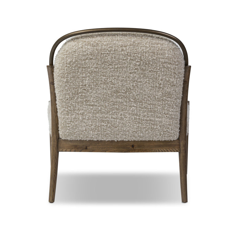 Stone and Brown Wood Accent Chair with Brass Frame