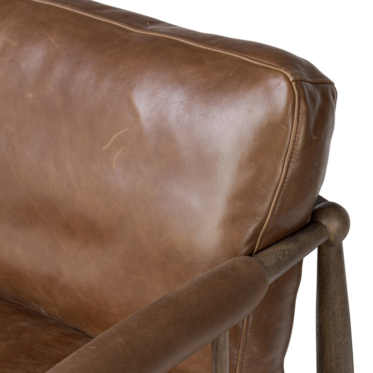 Mahogany Leather and Wood Modern Accent Chair