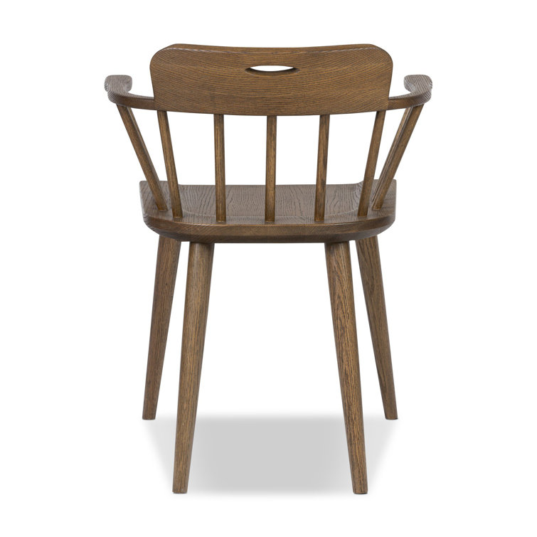 Almond Oak Upholstered Windsor Arm Chair with Slat Back