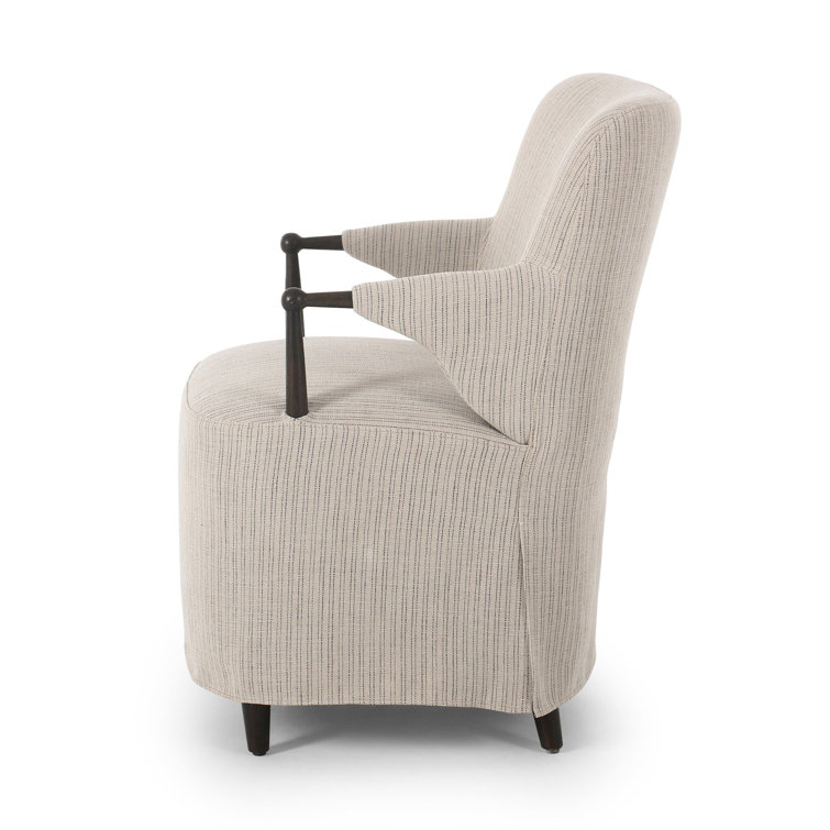 Laine Navy Upholstered Linen Arm Chair with Wood Frame