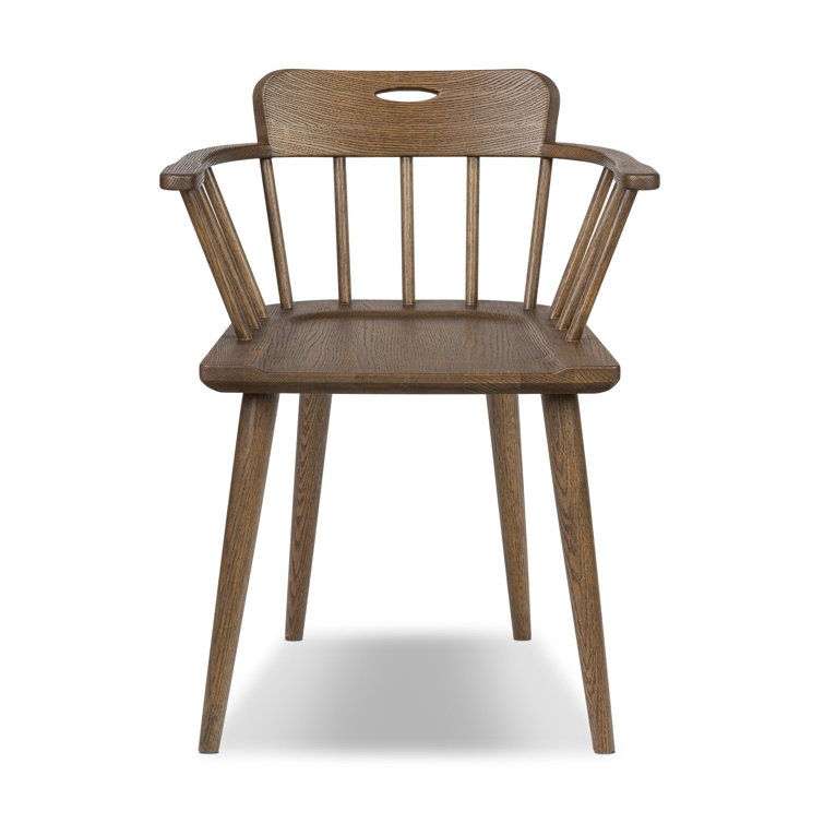 Almond Oak Upholstered Windsor Arm Chair with Slat Back