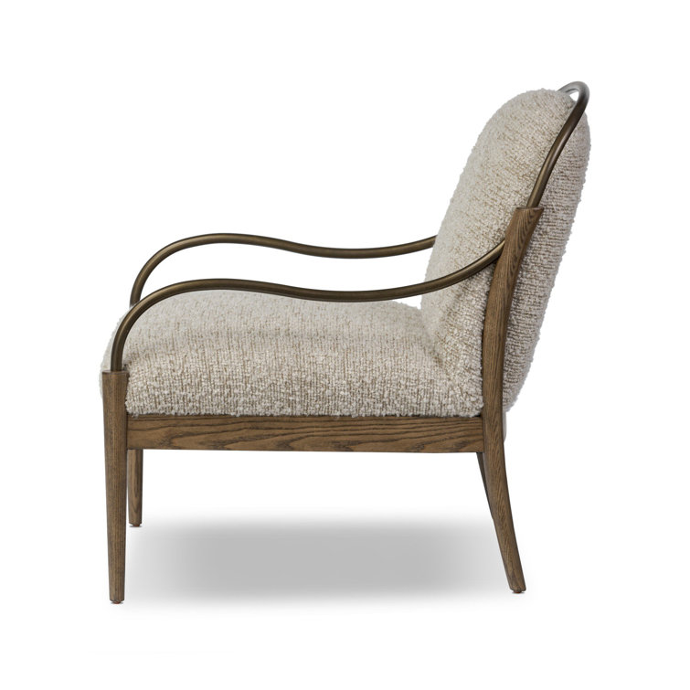 Stone and Brown Wood Accent Chair with Brass Frame