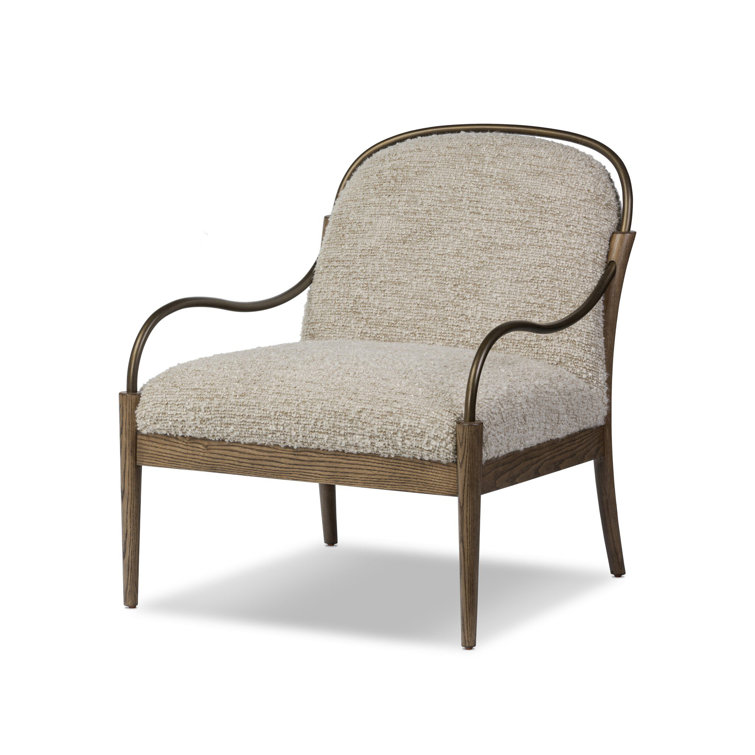 Stone and Brown Wood Accent Chair with Brass Frame