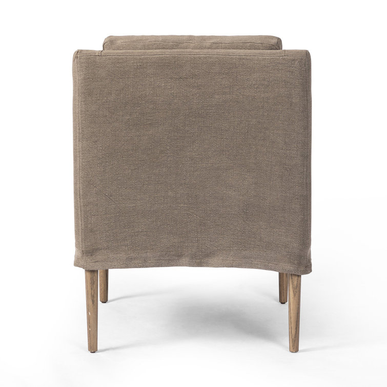 Coffee Linen Upholstered Arm Chair with Wood Legs