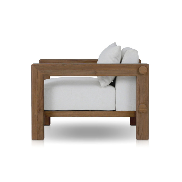 Ivory Upholstered Wooden Indoor/Outdoor Accent Chair