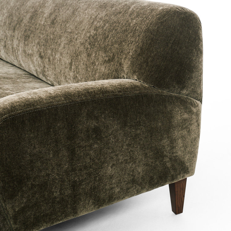 Olive Velvet Round Arm Sofa with Brass Casters