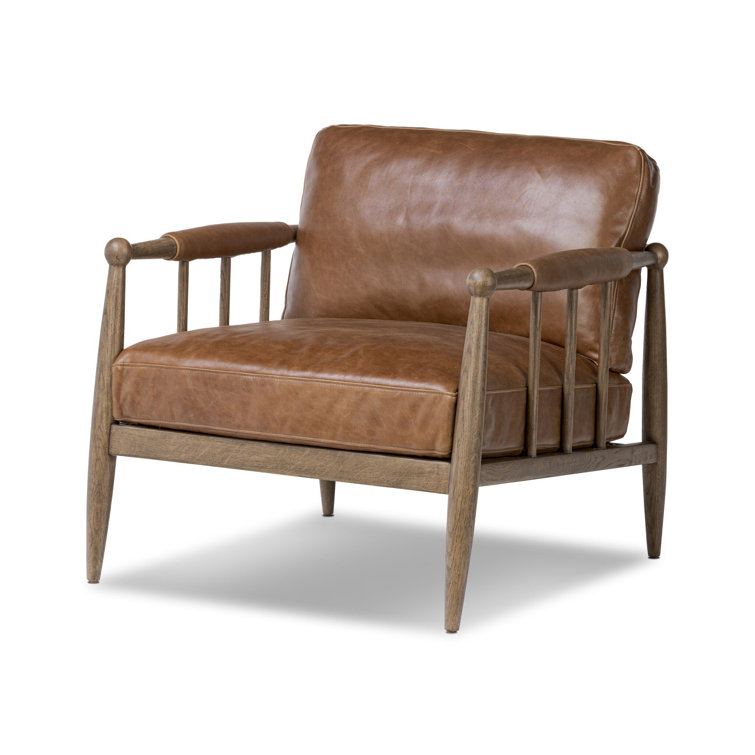Mahogany Leather and Wood Modern Accent Chair