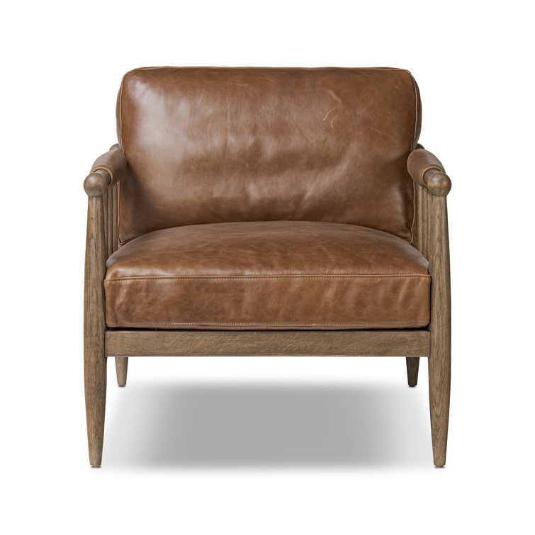 Mahogany Leather and Wood Modern Accent Chair