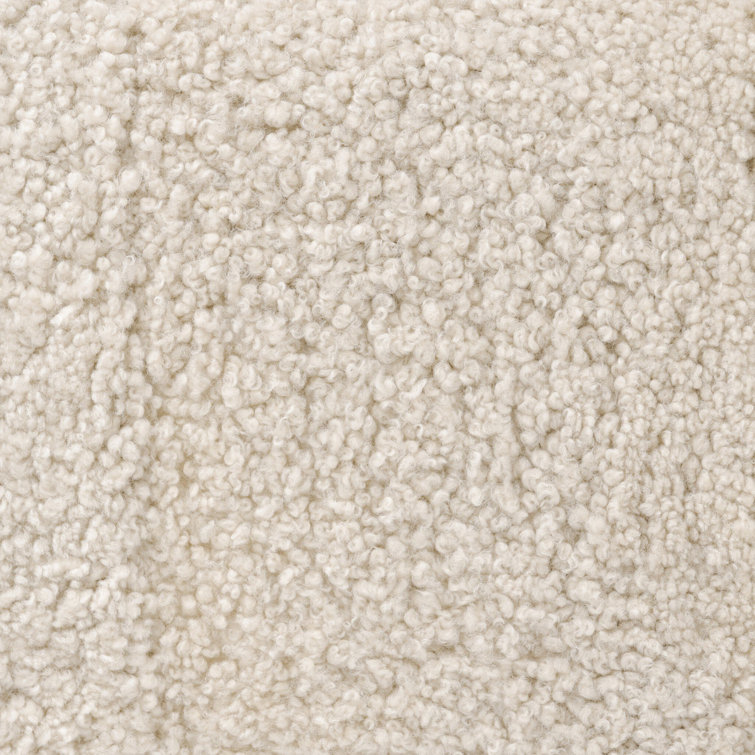 Beige Shearling Curved Modern Ottoman with Bun Feet