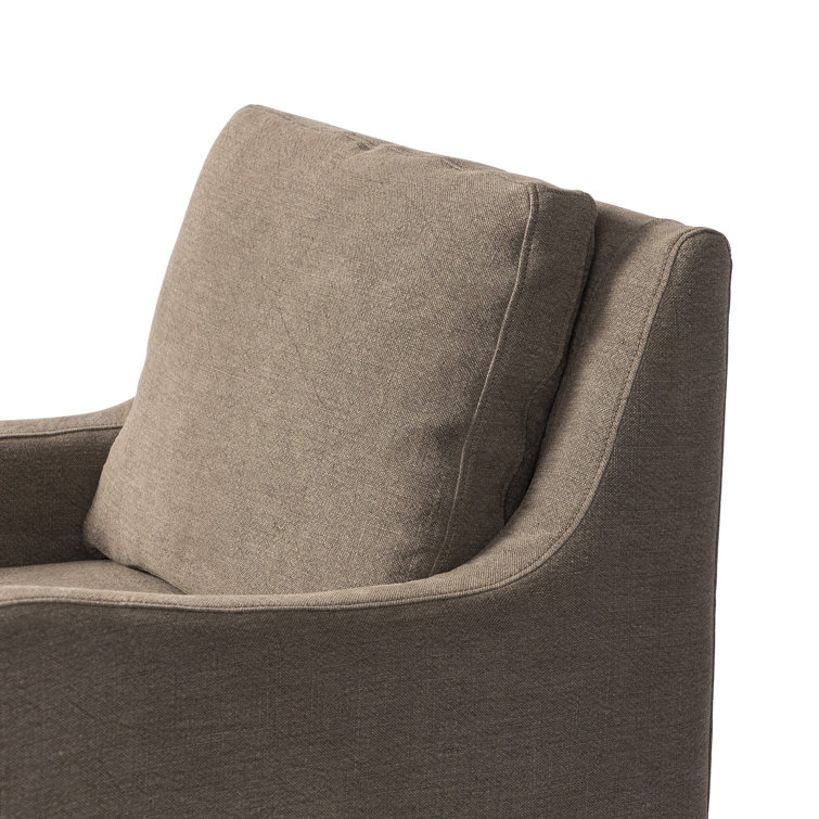 Coffee Linen Upholstered Arm Chair with Wood Legs