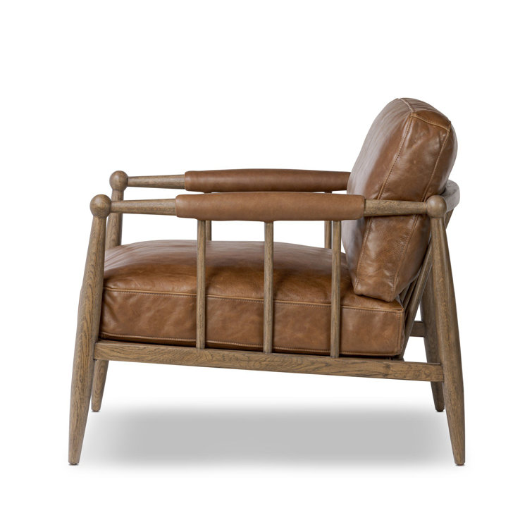 Mahogany Leather and Wood Modern Accent Chair
