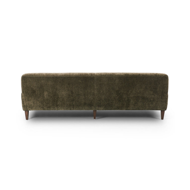 Olive Velvet Round Arm Sofa with Brass Casters