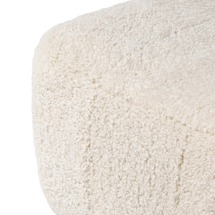 Beige Shearling Curved Modern Ottoman with Bun Feet