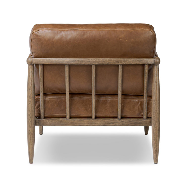 Mahogany Leather and Wood Modern Accent Chair