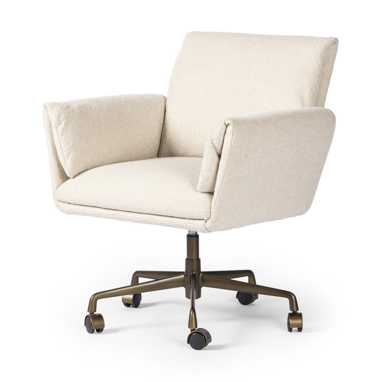 Sand Linen Upholstered Modern Desk Chair with Rolling Base