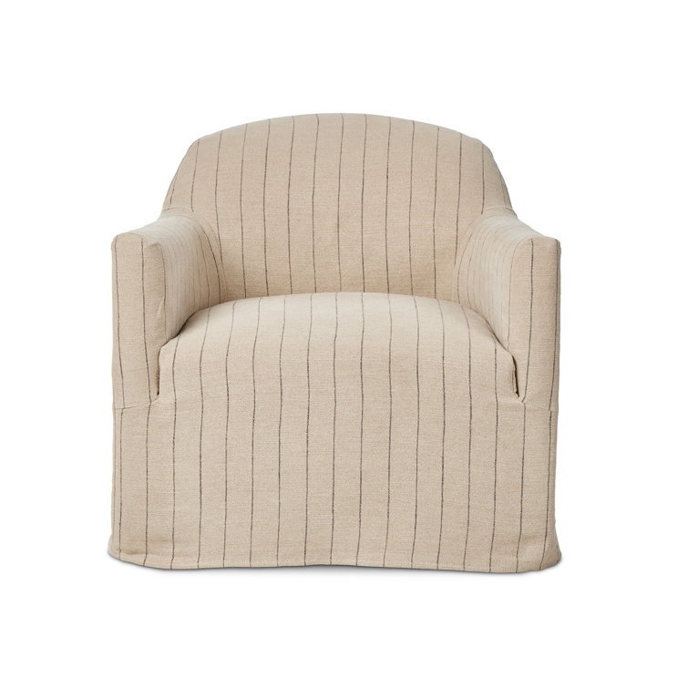 Beige Pine Swivel Club Chair with Slipcover