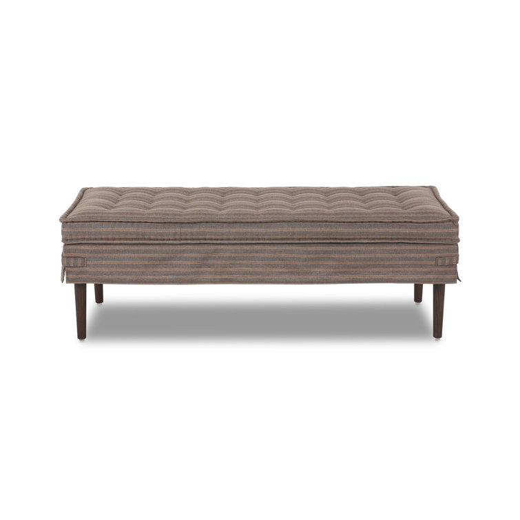 Cole 52" Bark Linen Tufted Accent Bench with Oak Legs