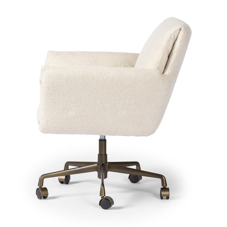 Sand Linen Upholstered Modern Desk Chair with Rolling Base