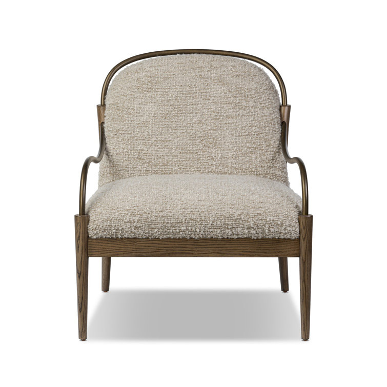 Stone and Brown Wood Accent Chair with Brass Frame