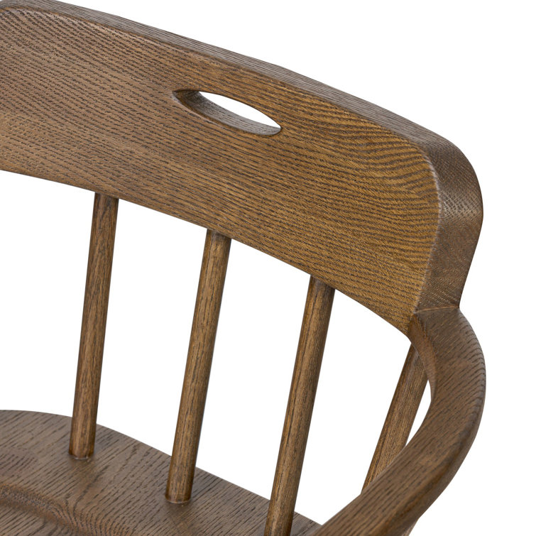 Almond Oak Upholstered Windsor Arm Chair with Slat Back