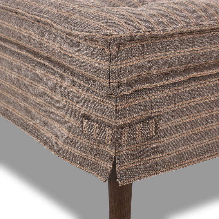 Cole 52" Bark Linen Tufted Accent Bench with Oak Legs
