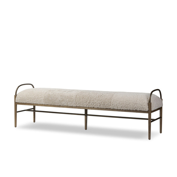 Demi 76" Beige Shearling and Iron Accent Bench