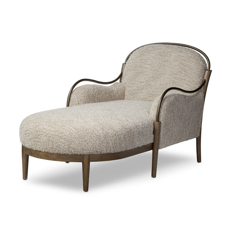 Stone Upholstered Walnut-Framed Chaise Lounge