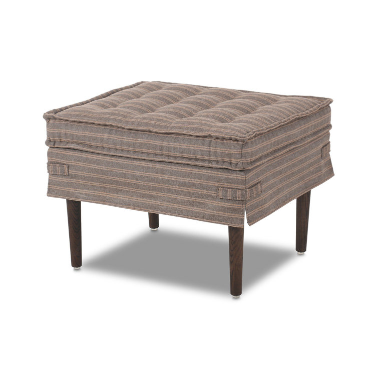 Bark Tufted Square Ottoman with Wood Legs, 24"