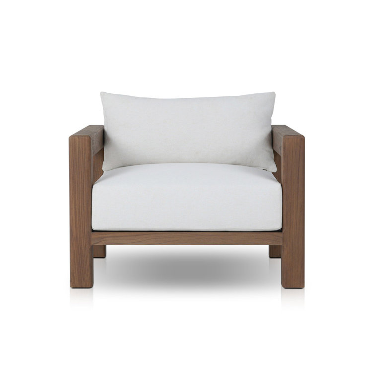 Ivory Upholstered Wooden Indoor/Outdoor Accent Chair