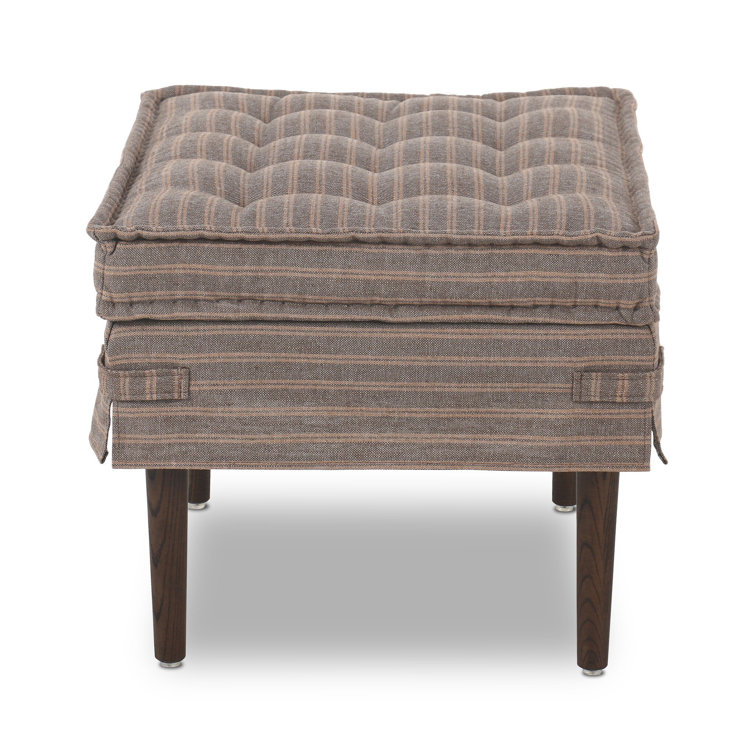 Bark Tufted Square Ottoman with Wood Legs, 24"