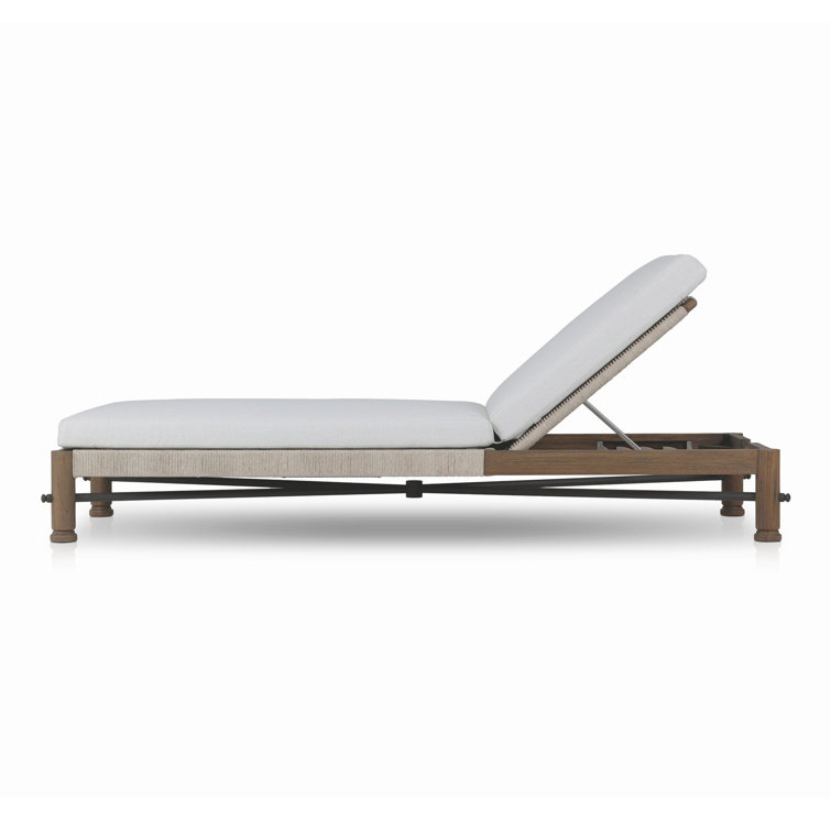 Alessi Linen Teak and Metal Outdoor Chaise Lounger with Cushions