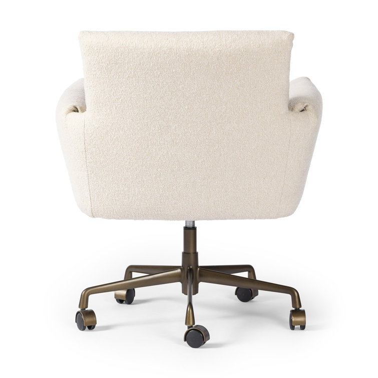 Sand Linen Upholstered Modern Desk Chair with Rolling Base