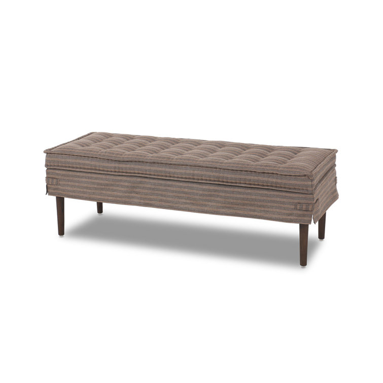 Cole 52" Bark Linen Tufted Accent Bench with Oak Legs