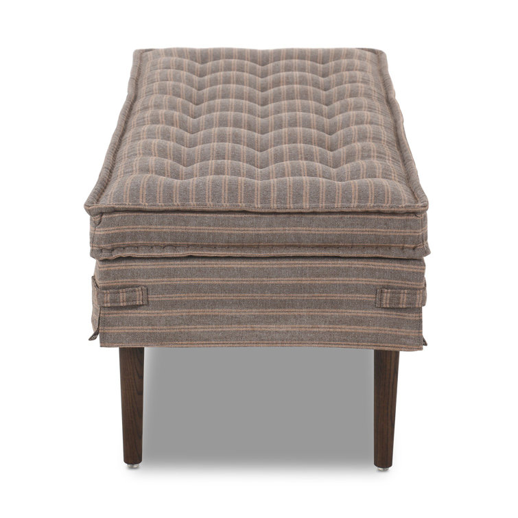 Cole 52" Bark Linen Tufted Accent Bench with Oak Legs