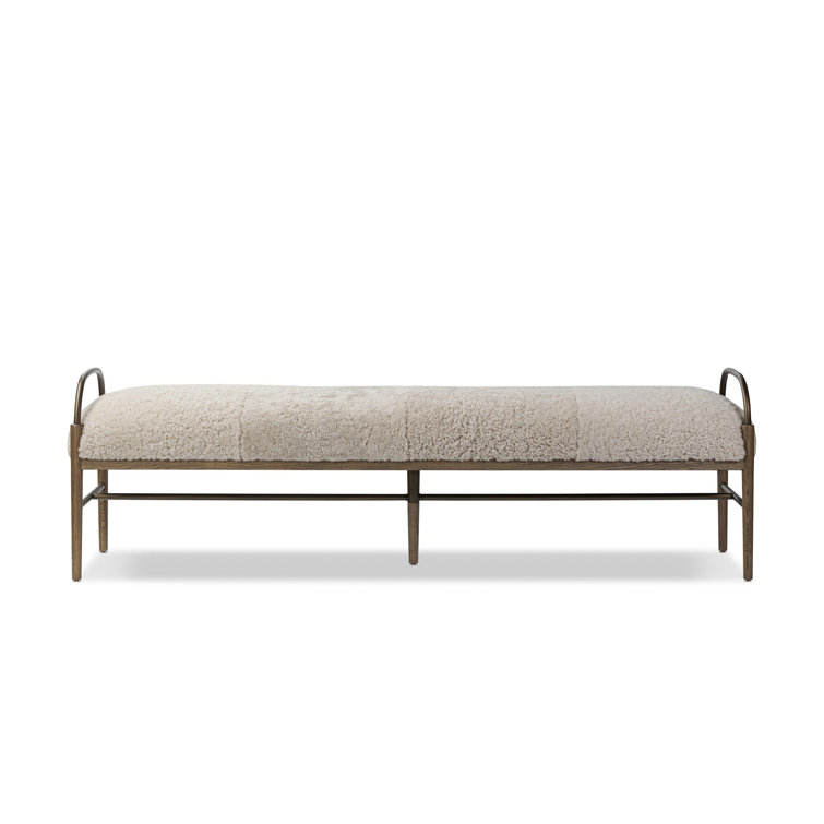 Demi 76" Beige Shearling and Iron Accent Bench
