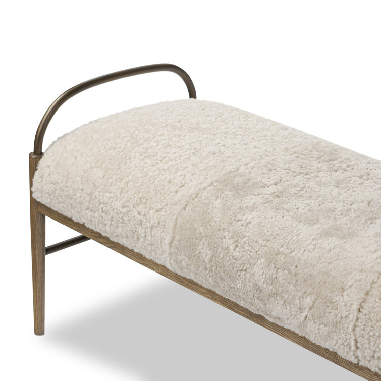 Demi 76" Beige Shearling and Iron Accent Bench
