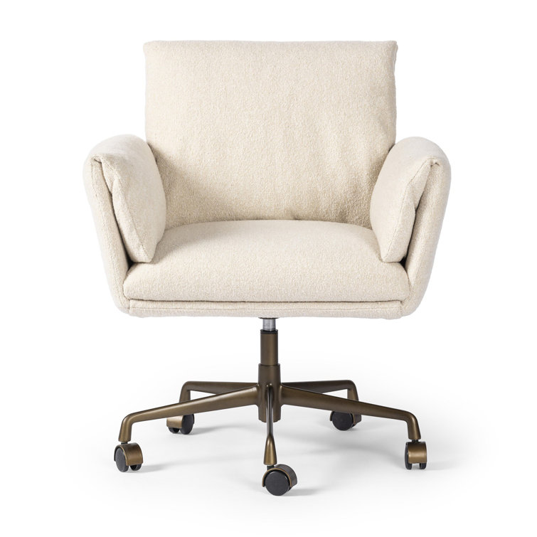 Sand Linen Upholstered Modern Desk Chair with Rolling Base