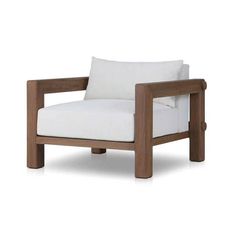 Ivory Upholstered Wooden Indoor/Outdoor Accent Chair