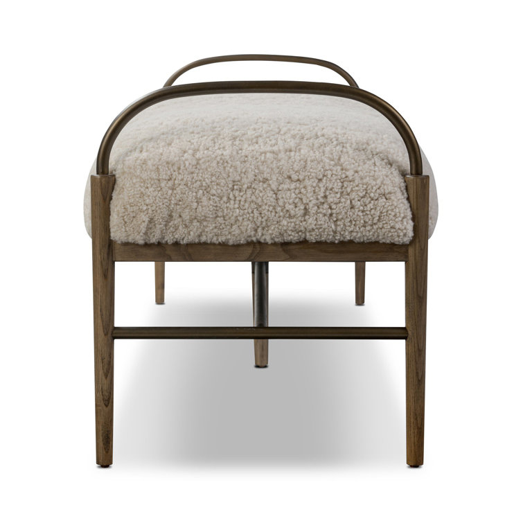 Demi 76" Beige Shearling and Iron Accent Bench