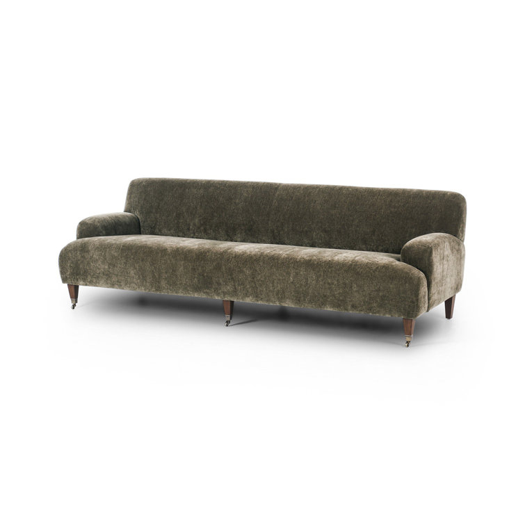 Olive Velvet Round Arm Sofa with Brass Casters