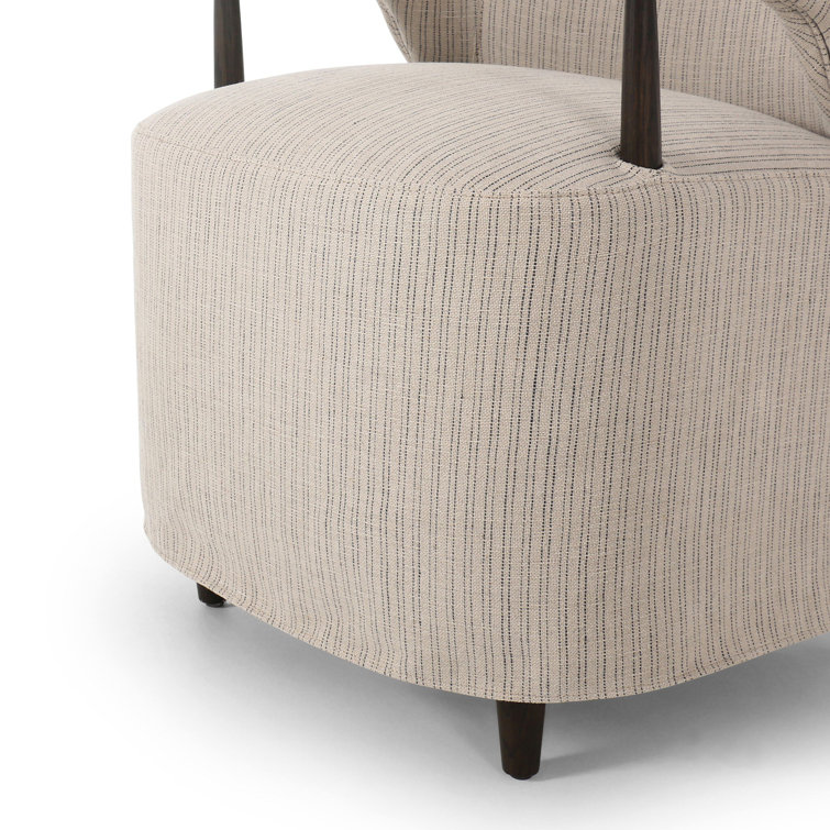 Laine Navy Upholstered Linen Arm Chair with Wood Frame