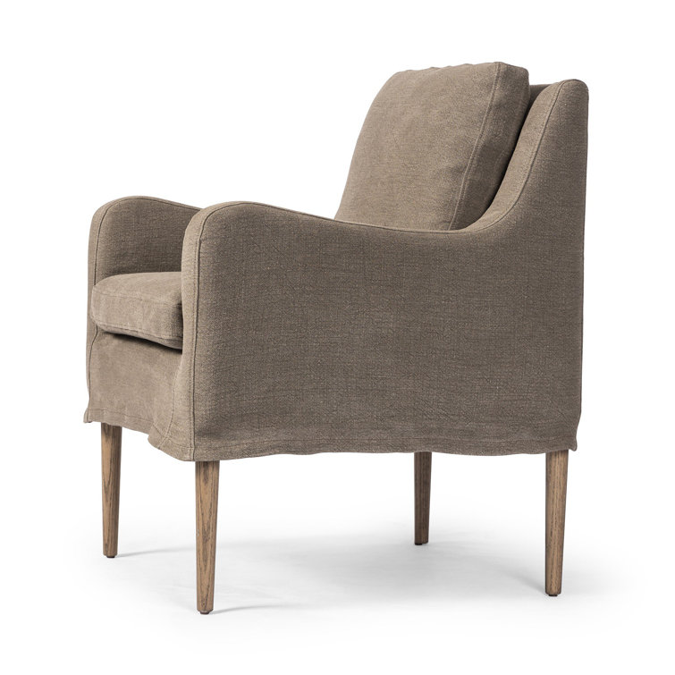 Coffee Linen Upholstered Arm Chair with Wood Legs