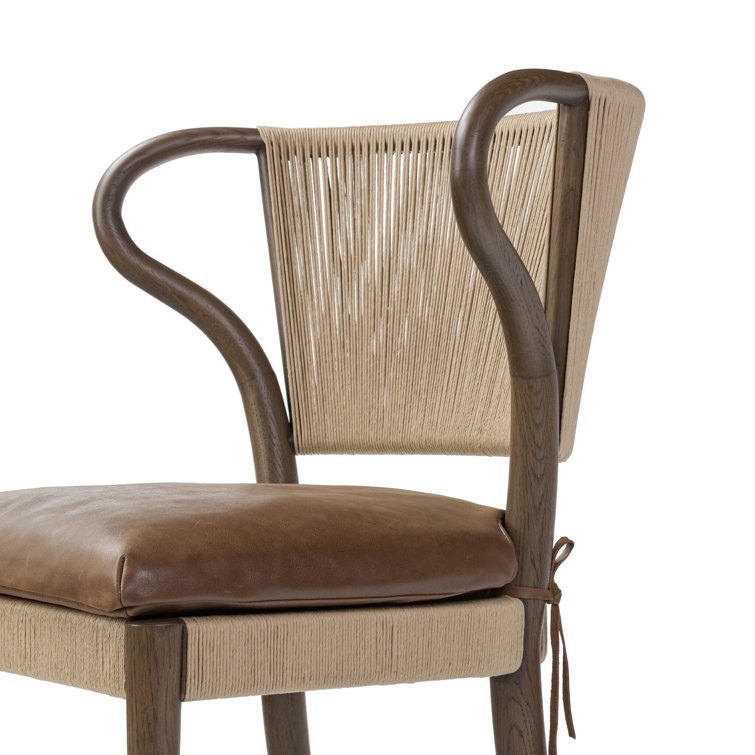 Mahogany Leather and Wood Side Chair with Rush Back