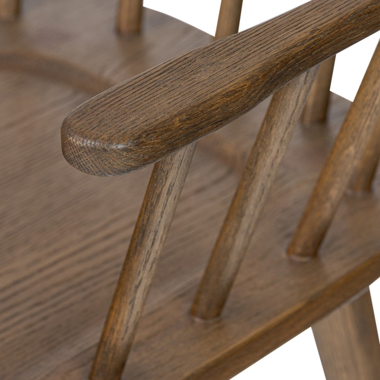 Almond Oak Upholstered Windsor Arm Chair with Slat Back