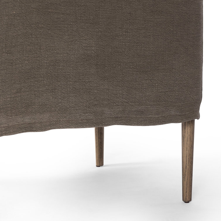 Coffee Linen Upholstered Arm Chair with Wood Legs